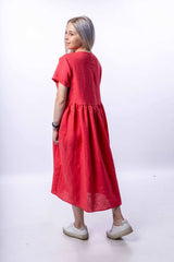Coral pink linen dress - julietahillstore