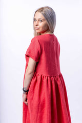 Coral pink linen dress - julietahillstore