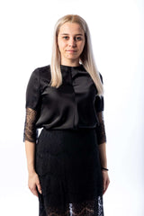 Elegant woman satin blouse with lace sleeve - julietahillstore