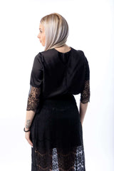 Elegant woman satin blouse with lace sleeve - julietahillstore