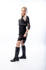 Elegant woman satin blouse with lace sleeve - julietahillstore