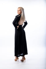 Woman black long dress with bow on the neck - julietahillstore