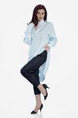 Woman Blue linen shirt with side slits - julietahillstore