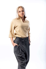 Woman pleated long jeans - julietahillstore