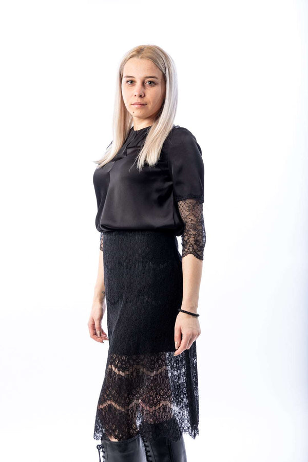 Elegant woman satin blouse with lace sleeve - julietahillstore