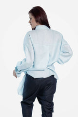 Woman Blue linen shirt with side slits - julietahillstore