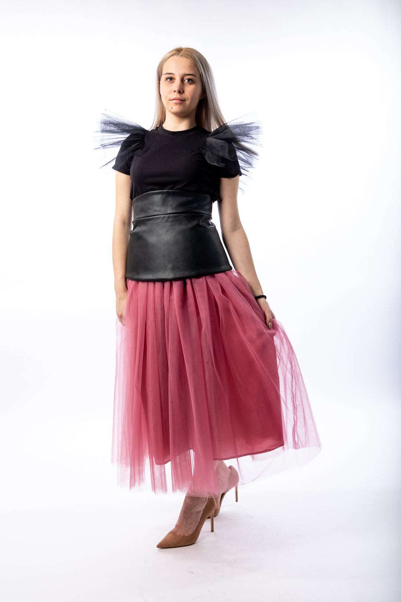 Woman t-shirt with tulle sleeve - julietahillstore