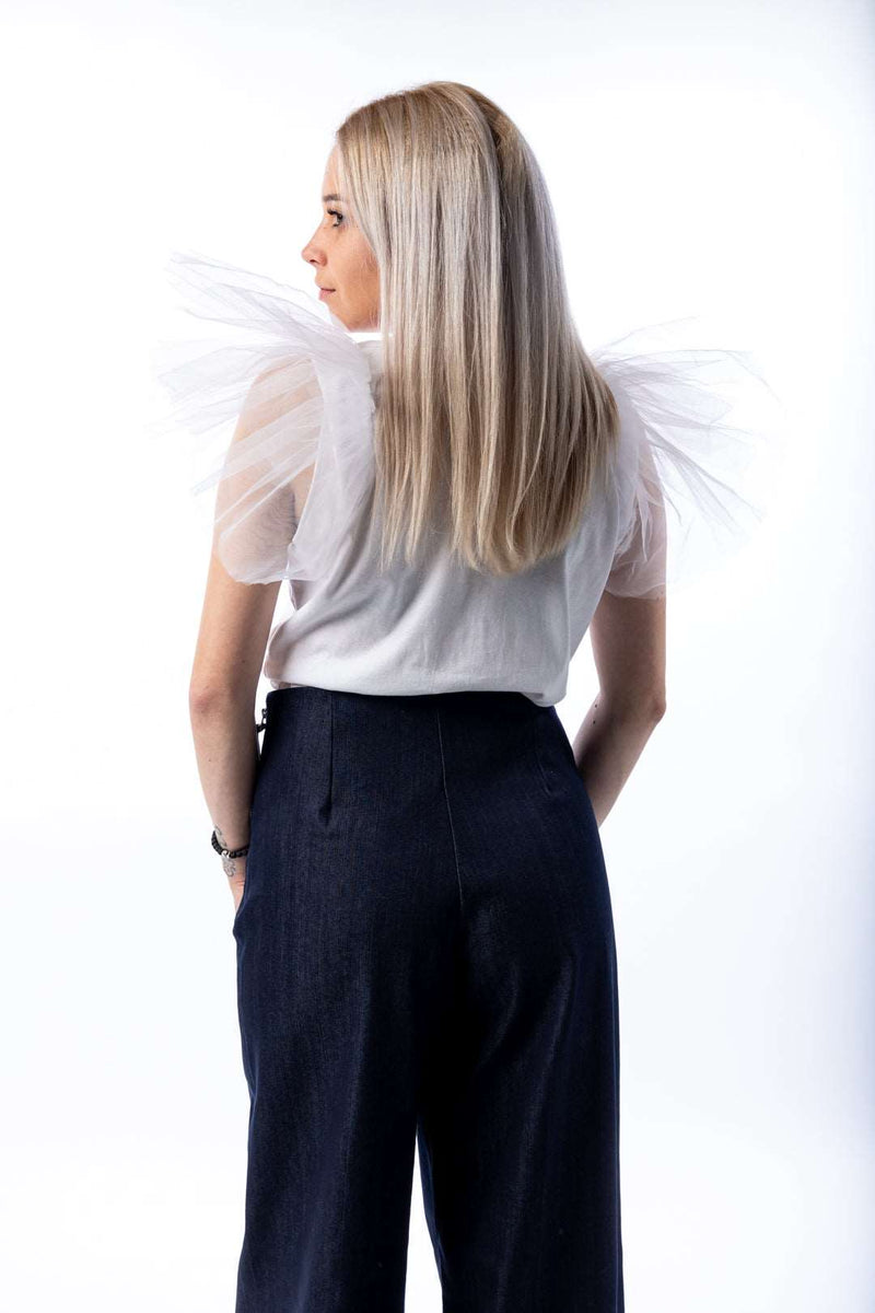 Woman t-shirt with tulle sleeve - julietahillstore